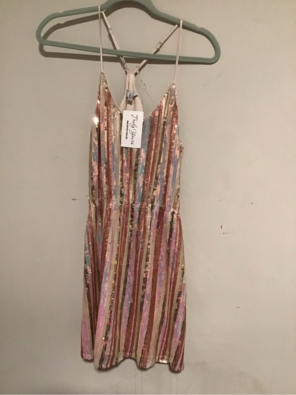 Fate Sequin Stripe Dress in Light Pink and Multicolor
